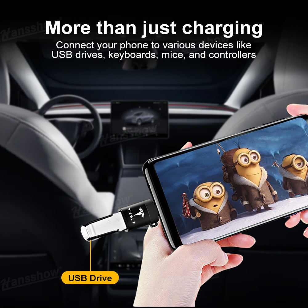Type-C to USB Adapter with TESLA Logo for Tesla Model Y Juniper - side angle