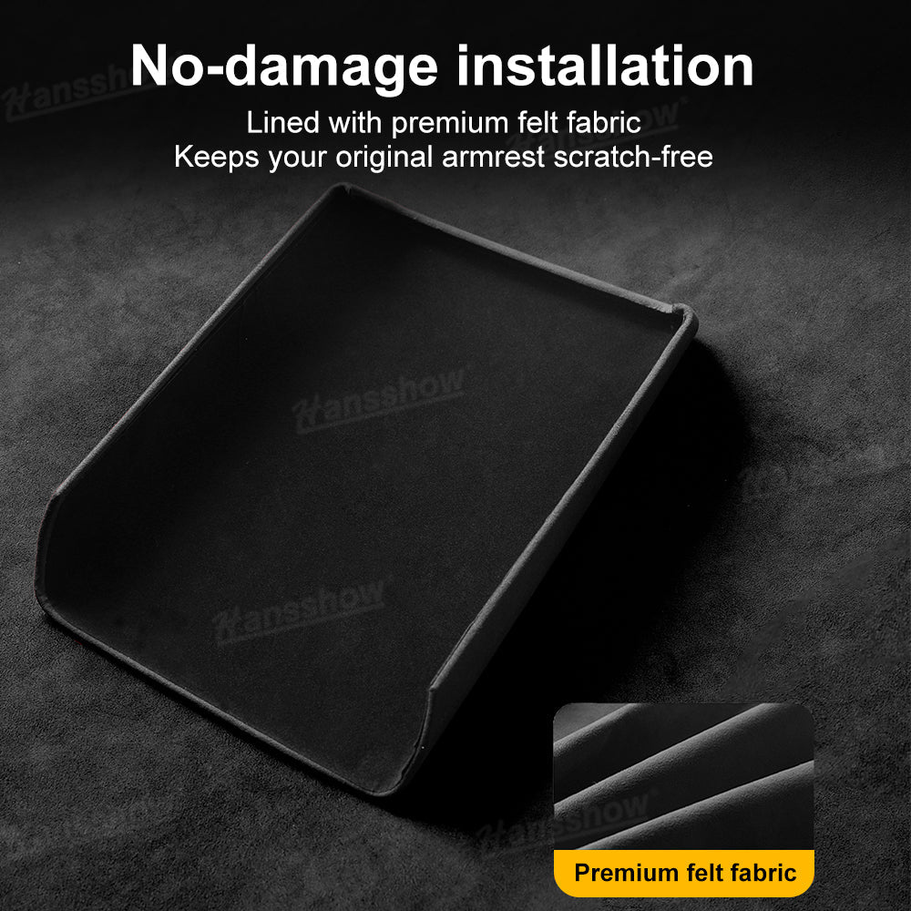 Model Y Juniper Armrest Cover installed in center console