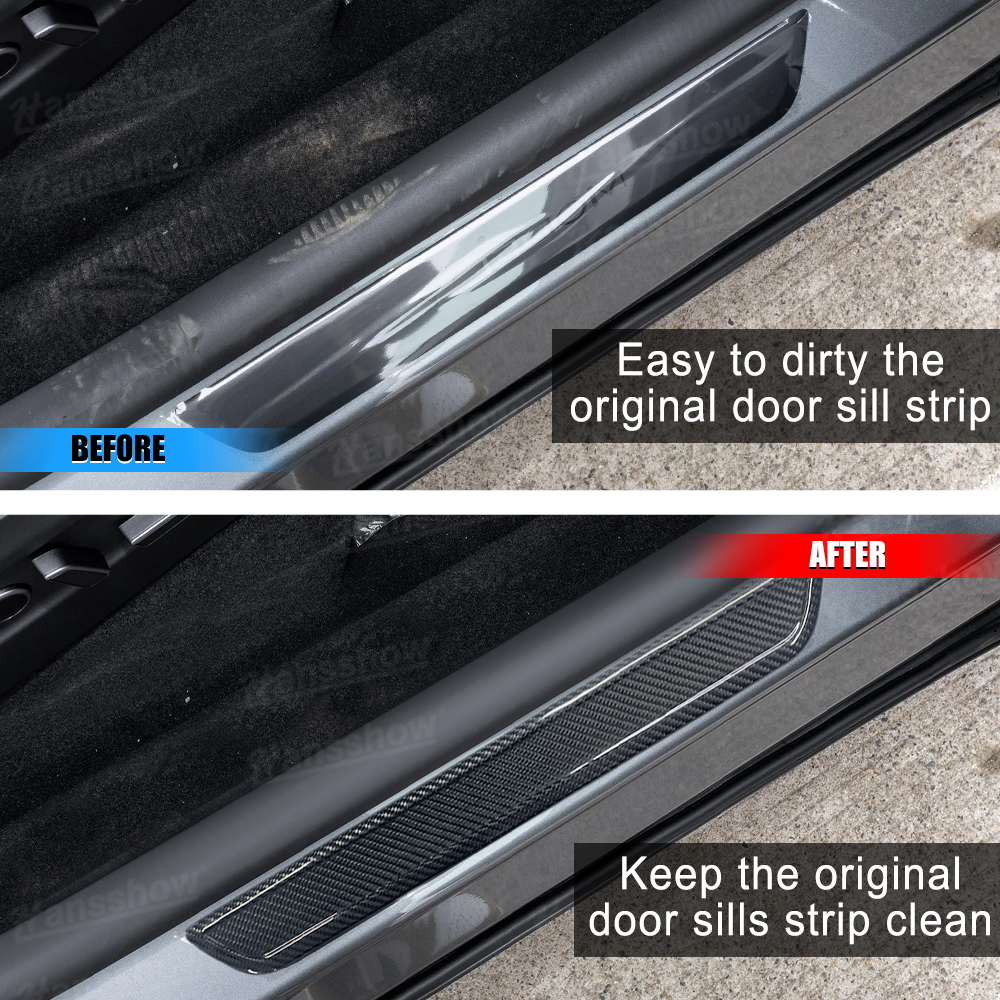 Model Y Juniper Real Carbon Fiber Door Sill Covers close-up detail