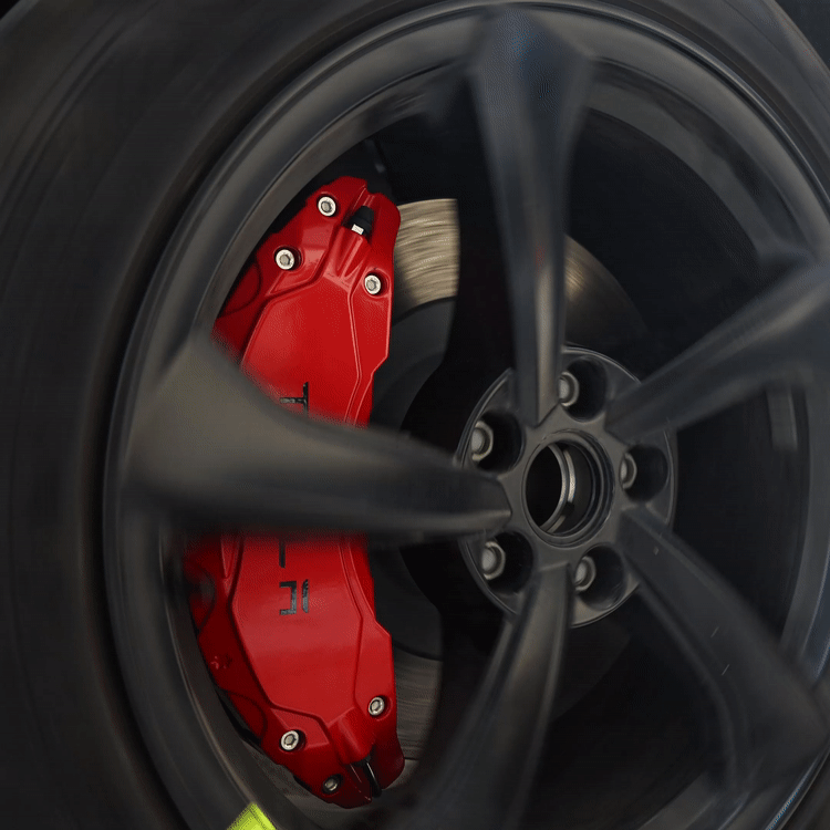 Model Y Juniper Wheel Brake Caliper Cover Set with Tesla Logo - Front view