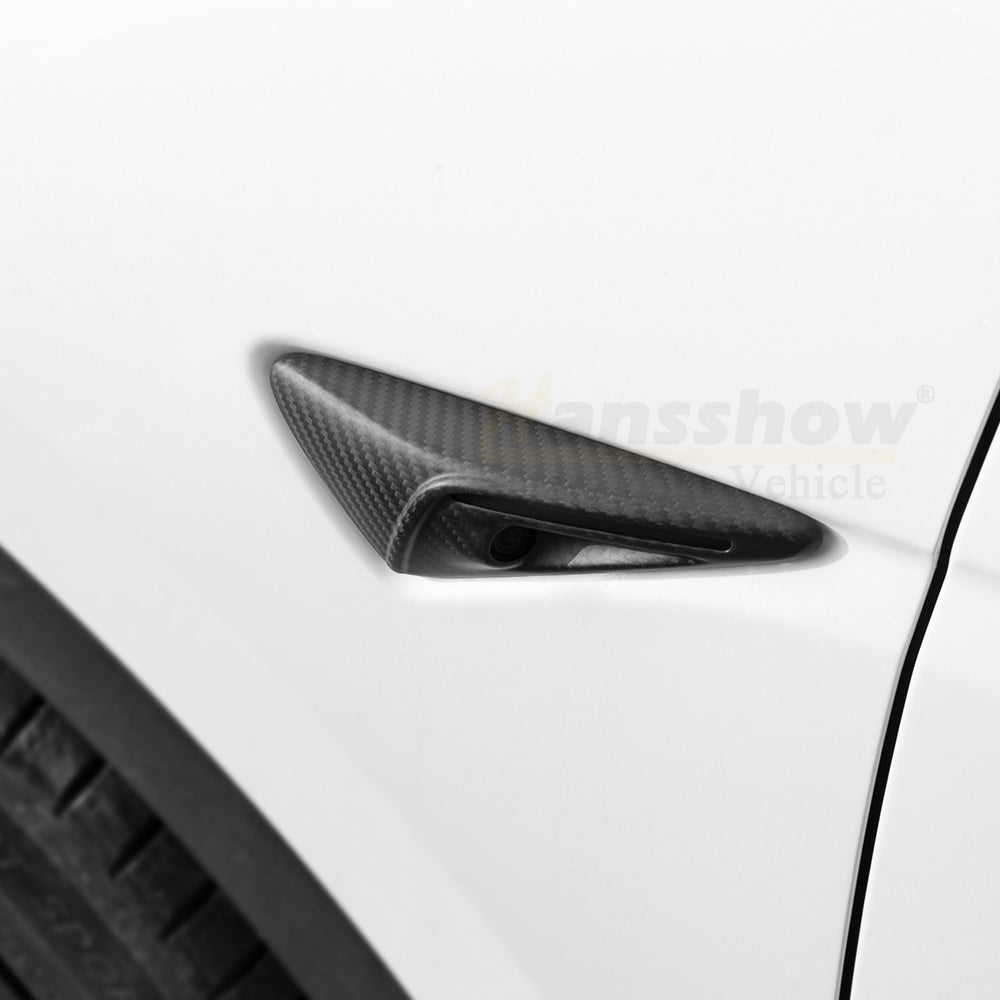 Model 3/Y Real Carbon Fiber Side Camera Cover - Close-up detail for Tesla Model Y
