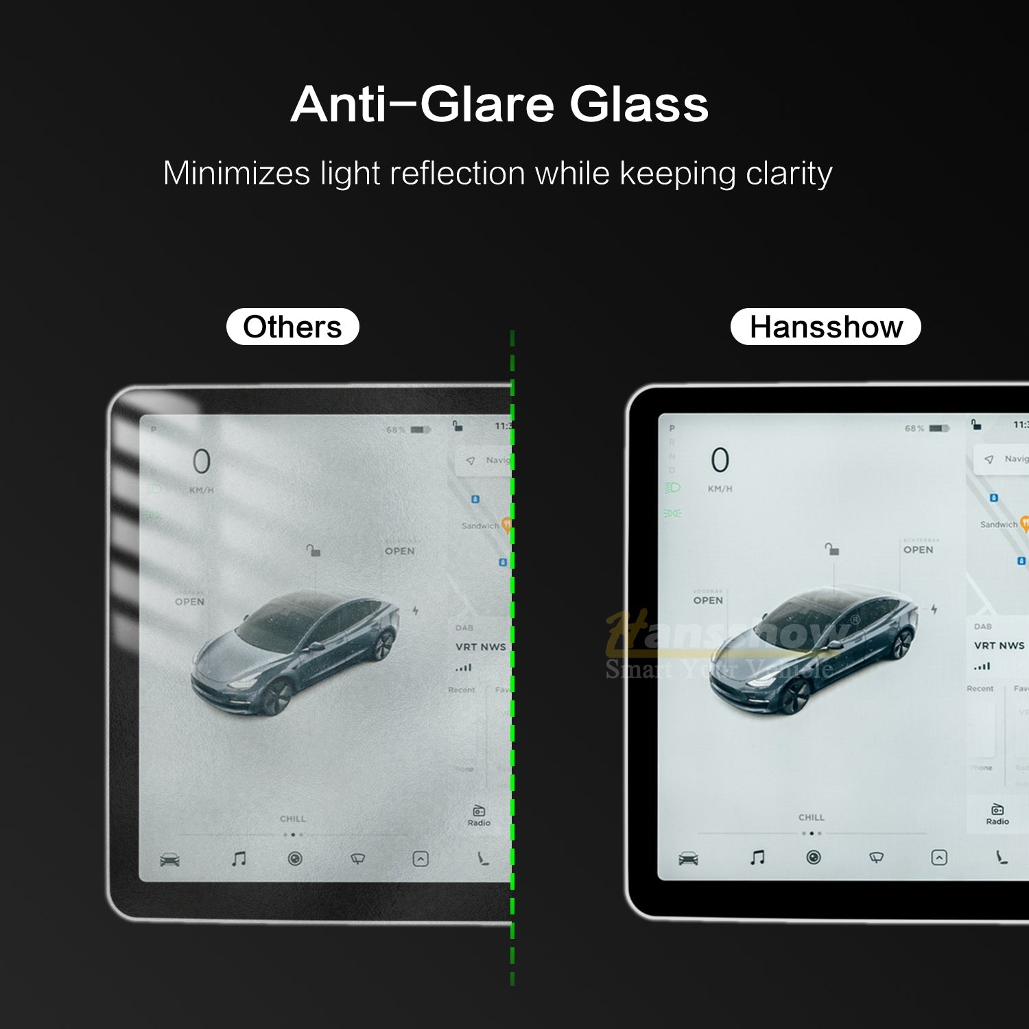 Model 3/Y Tempered Glass Screen Protector Matte installation view