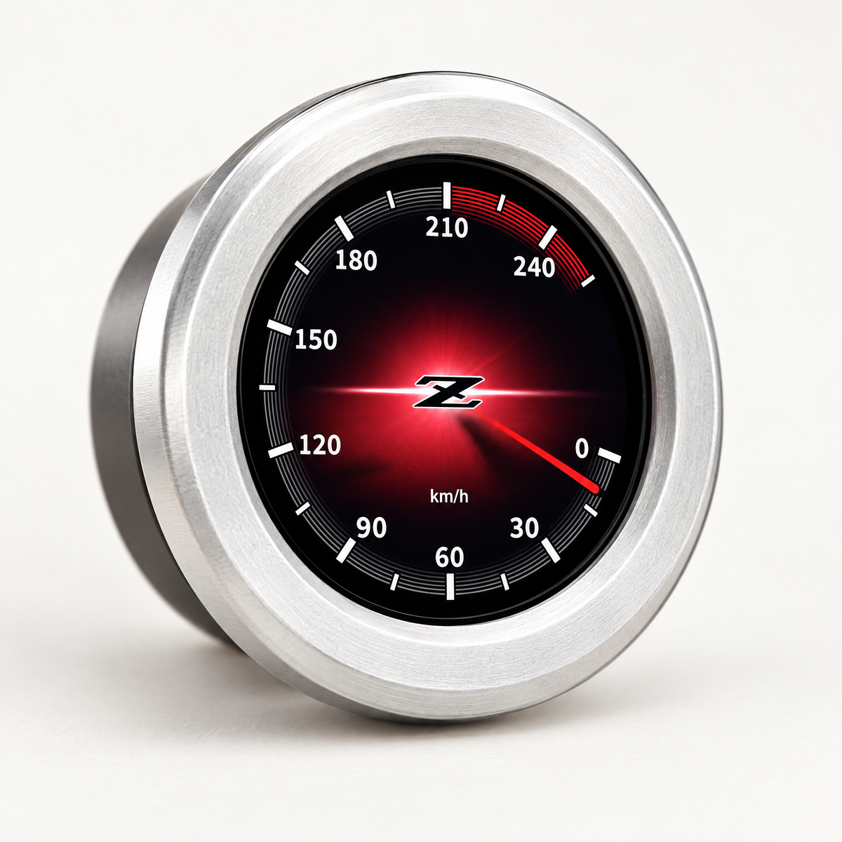 Close-up of a single 370Z digital gauge with Z speedometer face