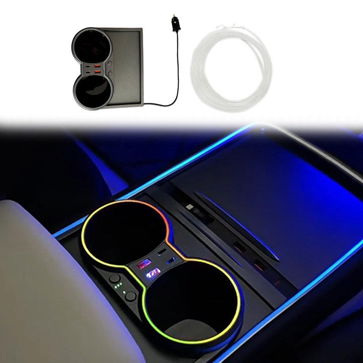 Model Y/3 Center Console Ambient Light with Cup Holder HUB Adapter - front view