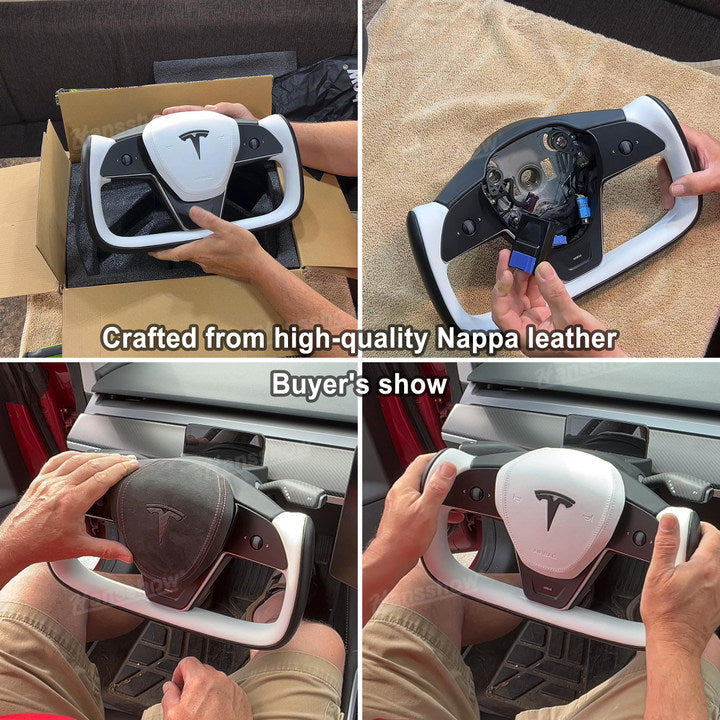 Model Y Yoke Style Steering Wheel Black/White Style - driving position