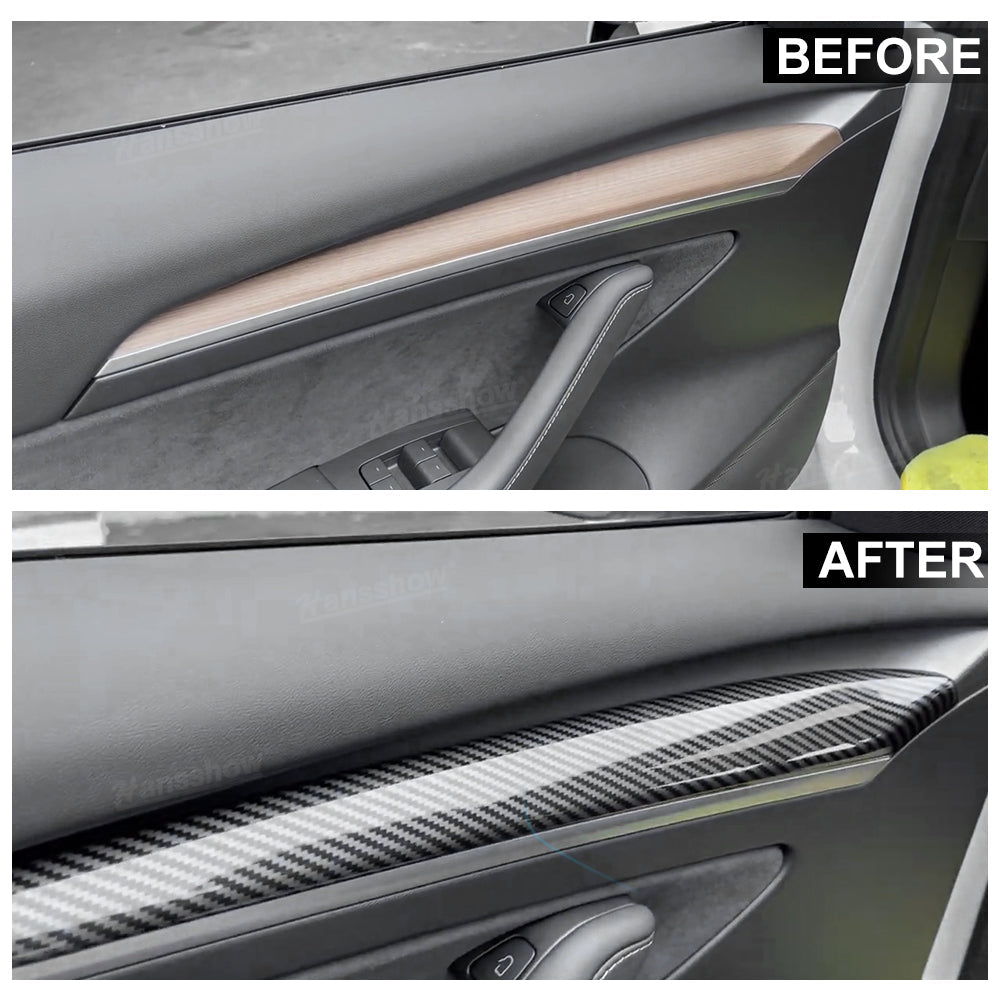 Real Carbon Fiber Dashboard Cover Front Door Trim Panel Caps for Model 3/Y - installation process