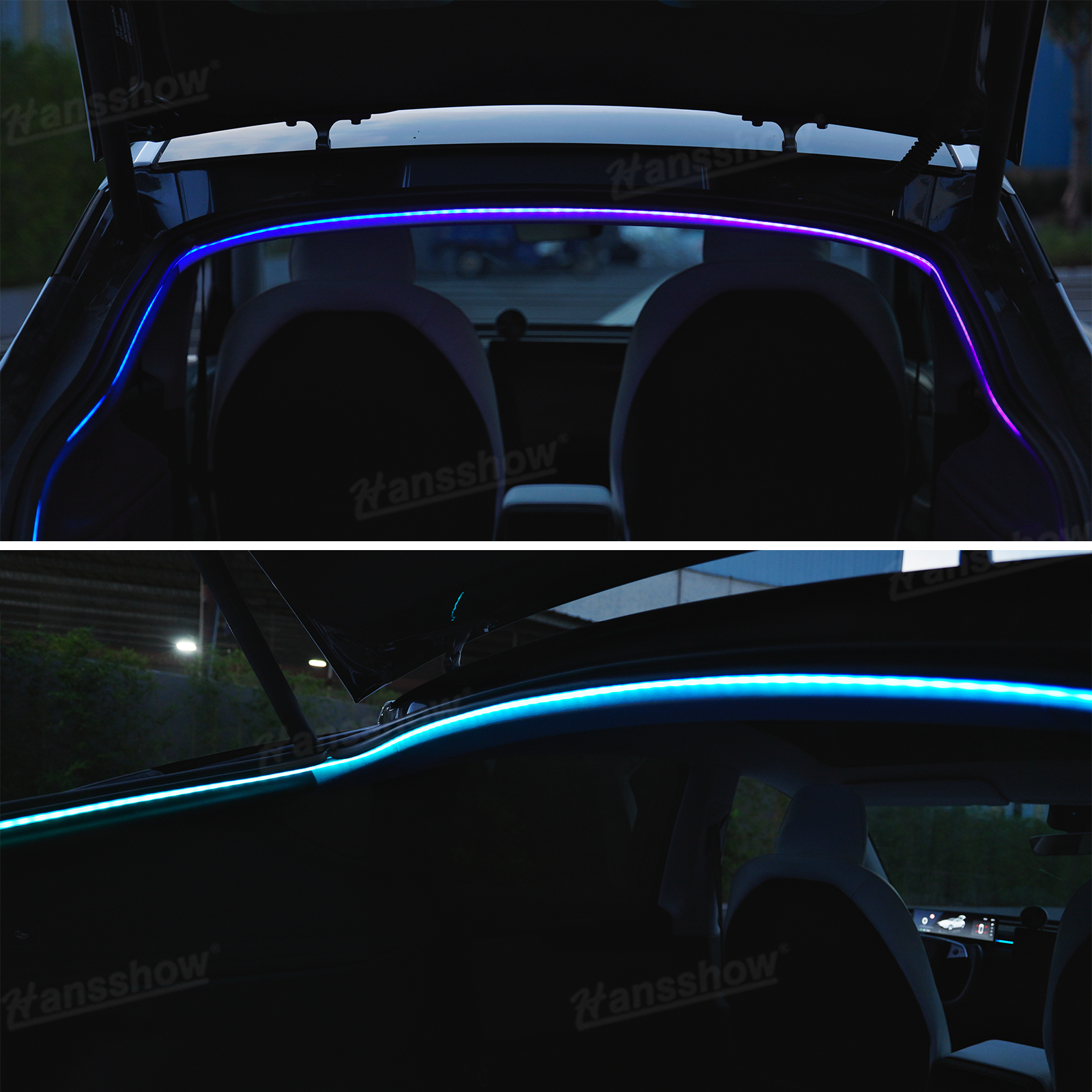 Model Y Juniper Rear Trunk Ambient Lighting RGB LED Light Strips - during installation