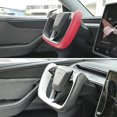 Model 3 Highland/Y Juniper Two-Tone Yoke Steering Wheel luxury detail