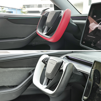 Model 3 Highland/Y Juniper Two-Tone Yoke Steering Wheel luxury detail