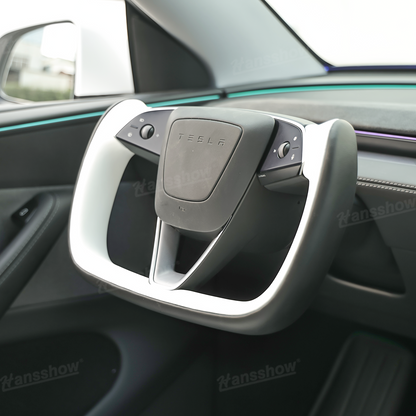 Model 3 Highland/Y Juniper Two-Tone Yoke Steering Wheel side angle