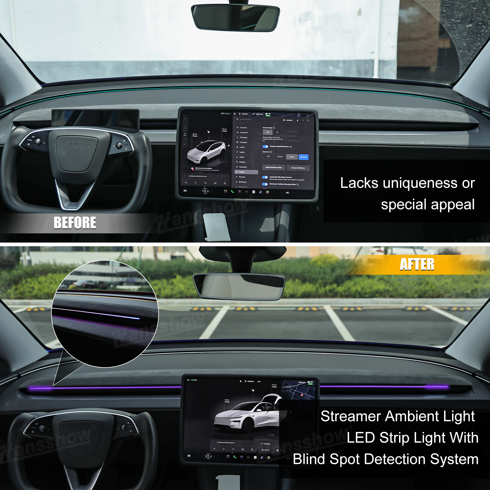 Model Y/Y Juniper Streamer Ambient Light LED Strip blind spot alert feature