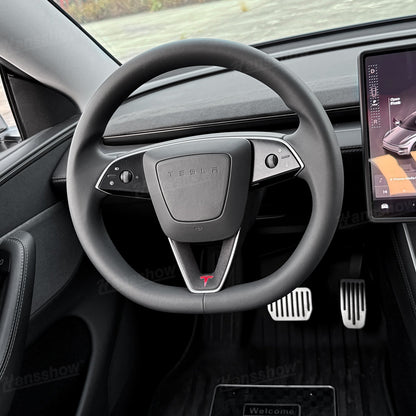 Model Y Juniper Alcantara Trim Cover with dashboard in background