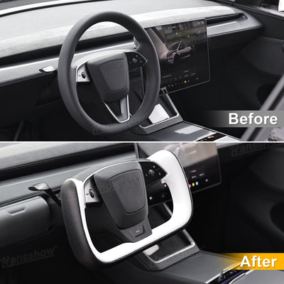 Model Y Juniper/3 Highland Nappa Leather Yoke Steering Wheel 2.0 installed view