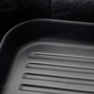Model Y Juniper Floor Mats TPE Trunk Liners next to OEM mats