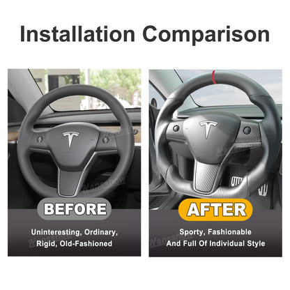Tesla Model Y/3 Carbon Fiber Steering Wheel side angle