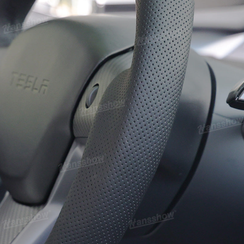 Model 3/Y Carbon Fiber Steering Wheel D-Shaped Round WIth Perforated Grip...