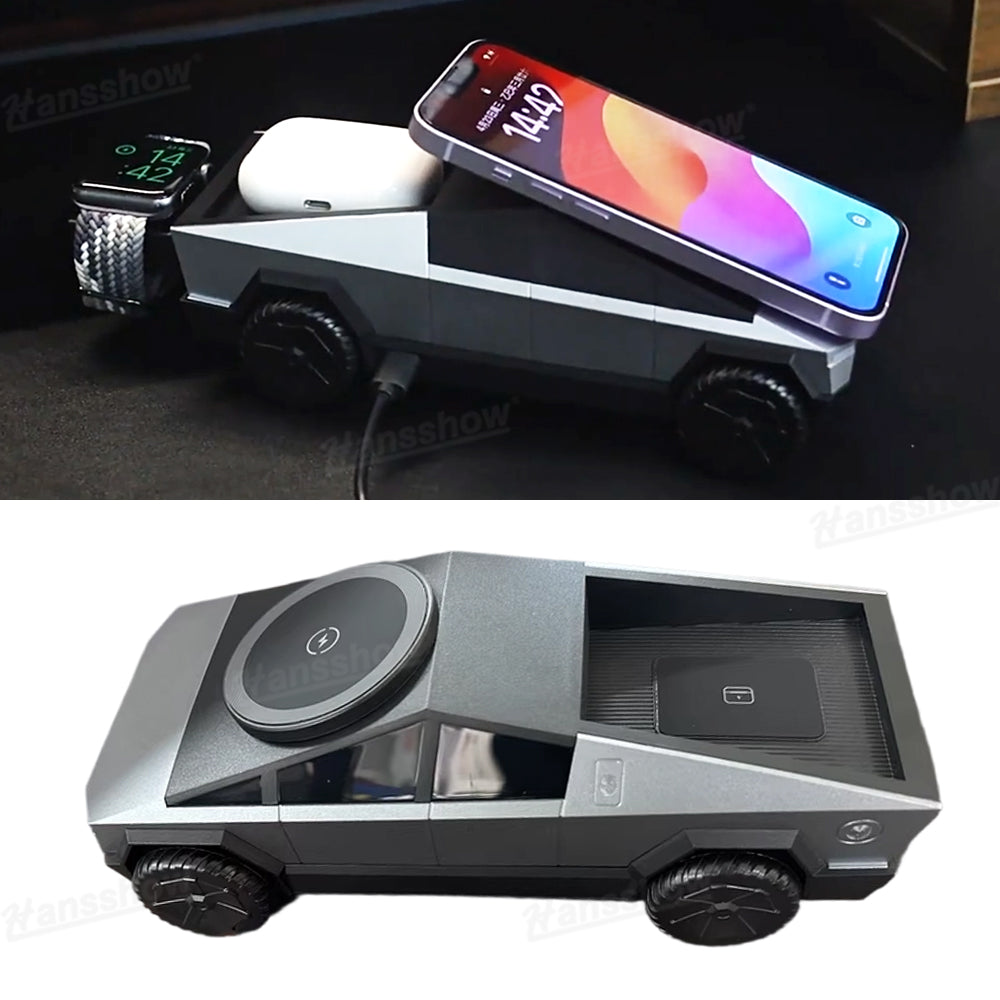 Cybertruck Style 3-In-1 Wireless Charging Station front view