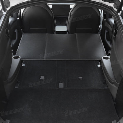 Model Y Juniper Trunk Gap Filler Board Foldable Car Bed Extension with legroom highlighted
