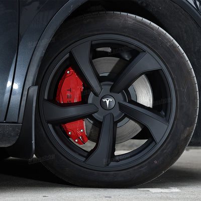 Model Y Juniper Wheel Brake Caliper Cover Set with Tesla Logo - Installed view