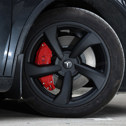 Model Y Juniper Wheel Brake Caliper Cover Set with Tesla Logo - Installed view