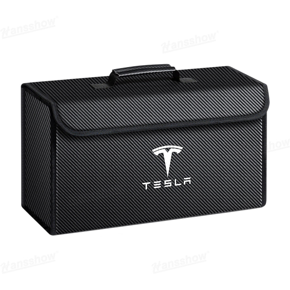 Foldable Trunk Organizer for Tesla Model Y with items organized