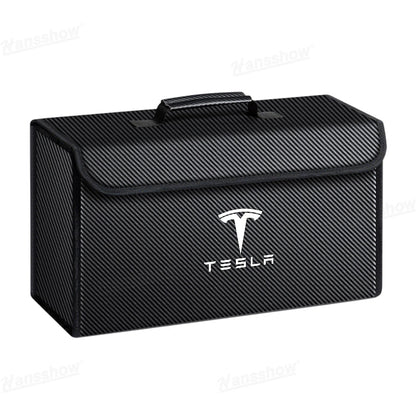Foldable Trunk Organizer for Tesla Model Y with items organized