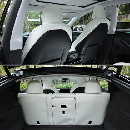 Close-up of Juniper Seat Covers stitching for Tesla Model Y