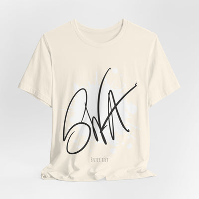 SWA Signature Splash Tee in heather mauve color on model