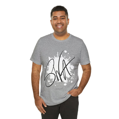 SWA Signature Splash Tee in maroon color on table