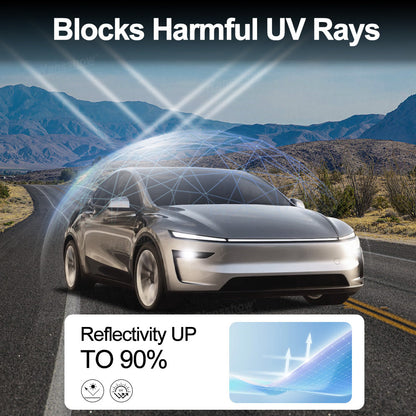Model Y Juniper Power Sunshade showing sunshade coverage