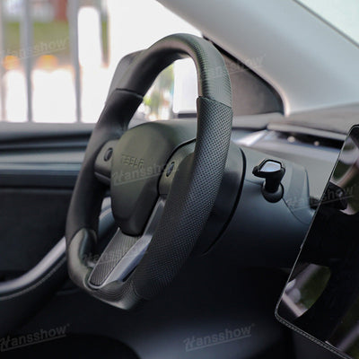 Model 3/Y Carbon Fiber Steering Wheel D-Shaped Angle View