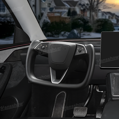 Model Y Juniper Yoke Steering Wheel Alcantara / Nappa Leather Driving Wheel - driving position