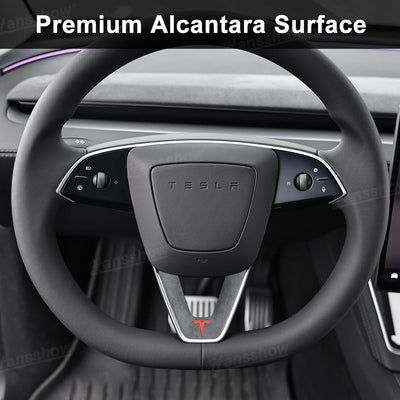 Model Y Juniper Alcantara Steering Wheel Trim Cover side angle