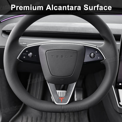 Model Y Juniper Alcantara Steering Wheel Trim Cover side angle