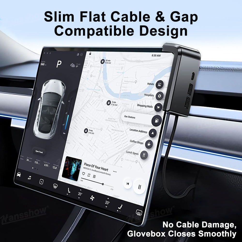 Center Console Screen USB Hub for Tesla Model 3/3 Highland - side angle