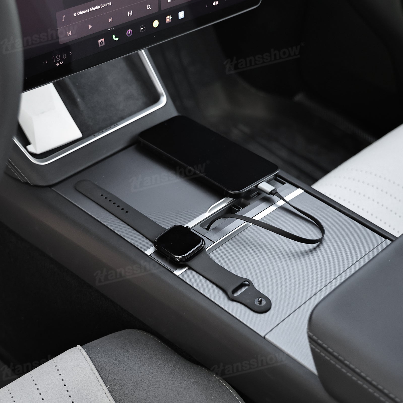 Model Y Juniper USB Hub Adapter with Apple Watch Charger - charging multiple devices