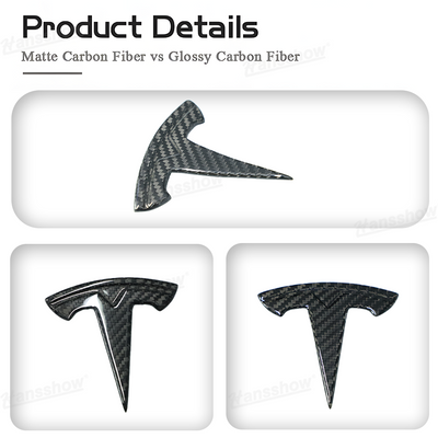 Real Carbon Fiber Tesla Logo for Model Y - close-up detail