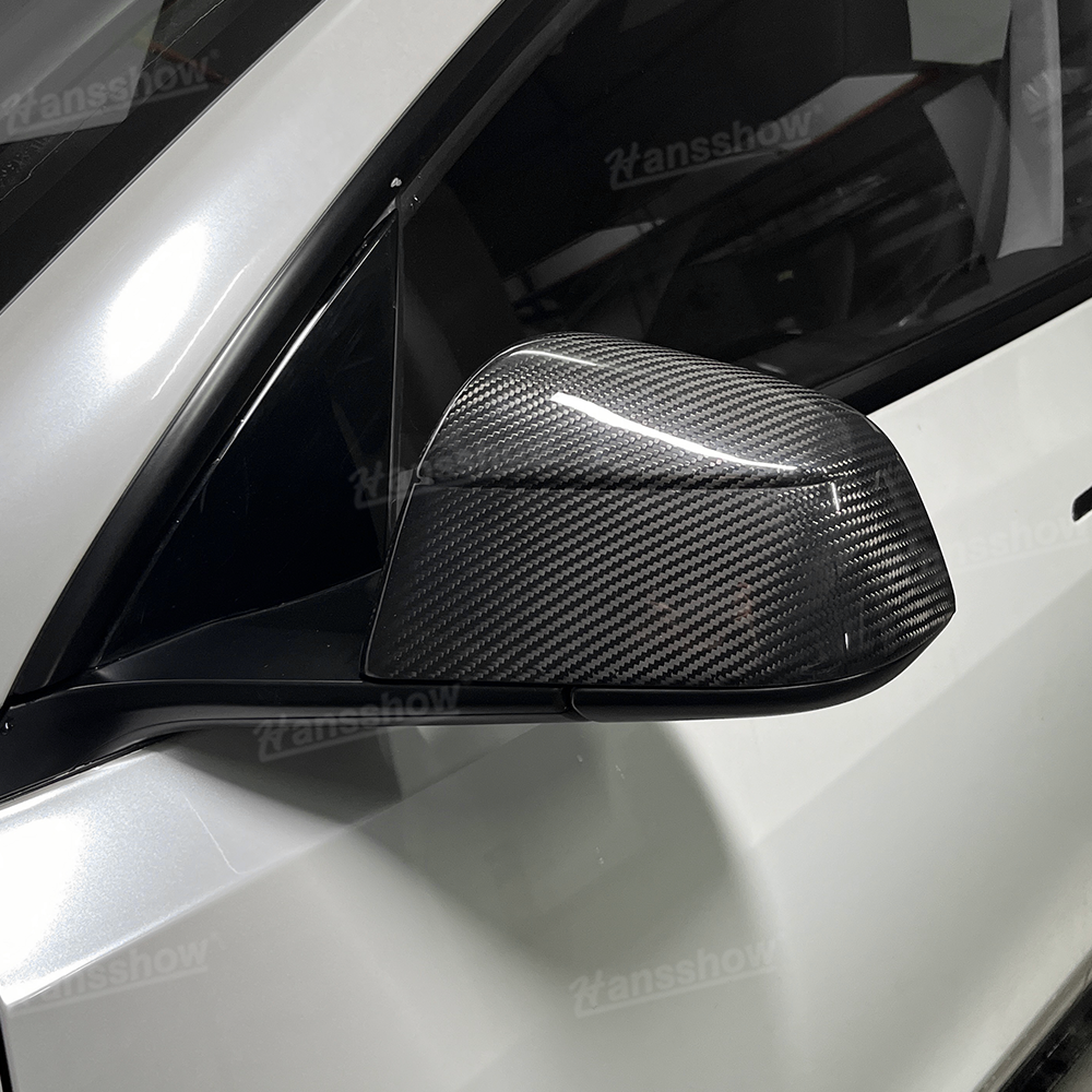 Tesla Model Y Side Mirror Covers Real Carbon Fiber Overlays - Protection Against Debris