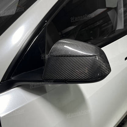 Tesla Model Y Side Mirror Covers Real Carbon Fiber Overlays - Protection Against Debris
