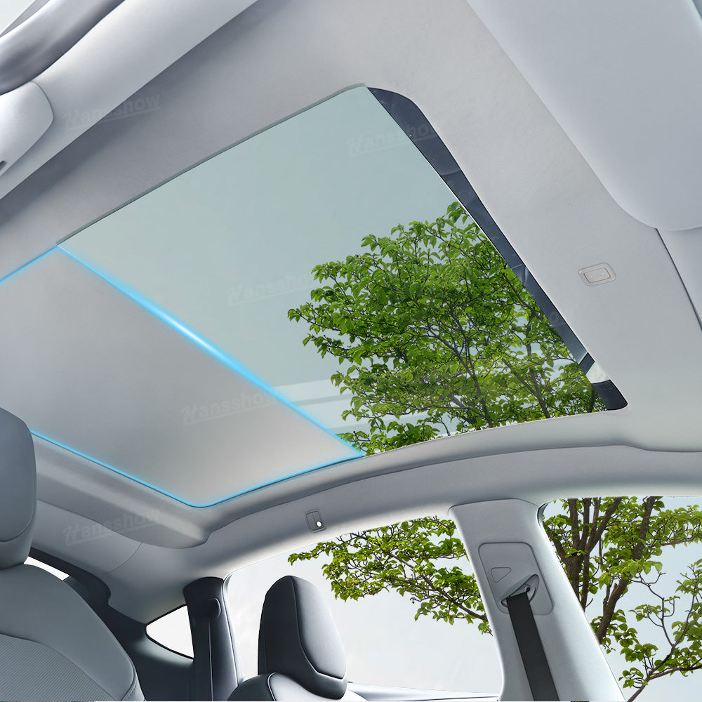 Model Y Juniper Power Sunshade side angle showing retractable feature