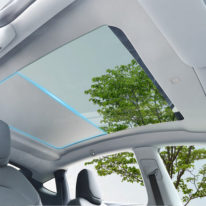 Model Y Juniper Power Sunshade side angle showing retractable feature