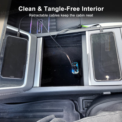 Side view of 4-in-1 Charging Hub in Tesla Model Y