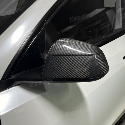 Tesla Model Y Side Mirror Covers Real Carbon Fiber Overlays - Sporty Look