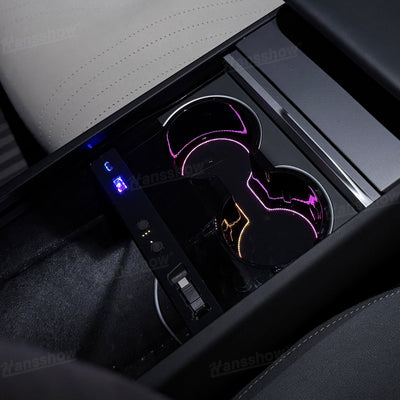 Model Y Juniper Center Console Cup Holder with Ambient Light - Air Freshener Installed