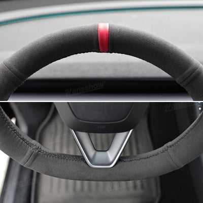 Model Y Juniper/3 Highland Premium Alcantara Steering Wheel Cover - luxury craftsmanship focus