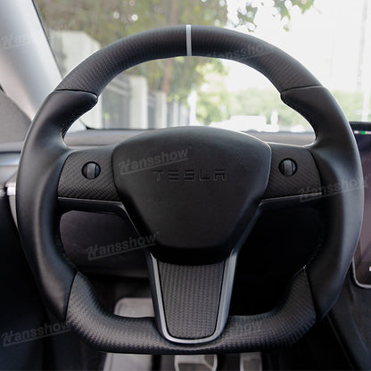 Tesla Model Y/3 Carbon Fiber Steering Wheel close-up of grip