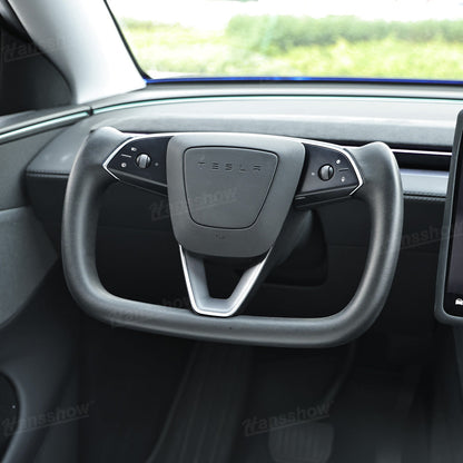 Model Y Juniper Yoke Steering Wheel Alcantara / Nappa Leather Driving Wheel - full view