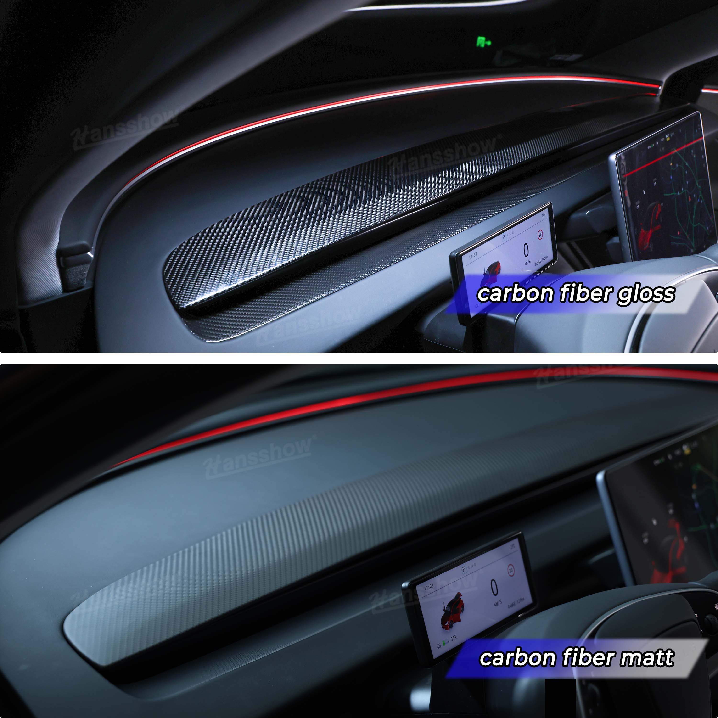 Installed Carbon Fiber Dashboard Trim in Tesla Model Y Interior