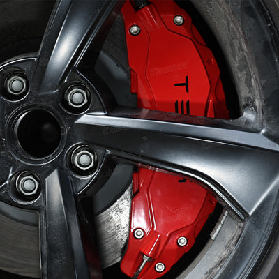 Model Y Juniper Wheel Brake Caliper Cover Set with Tesla Logo - In red color