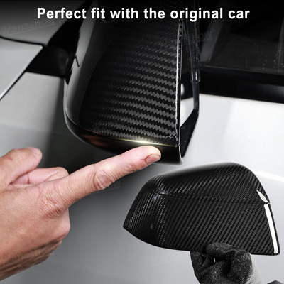 Model Y Juniper Side Mirror Real Carbon Fiber Overlay Covers - glossy finish